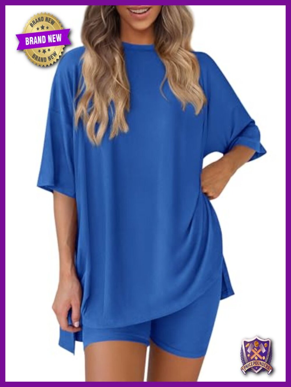 Women's 2 Piece Lounge Set Oversized Tee Biker Shorts Travel Outfit